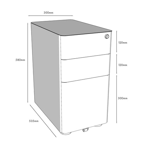 Image of Eternity Slimline Mobile Pedestal Filing Office Desk Drawers