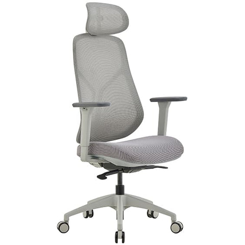 Image of Modern Grey Ergonomic Office Mesh Chair with 3-Way Adjustable Arms