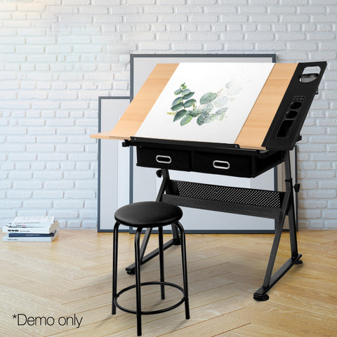 Image of Wooden Tilting Drafting Drawing Table And Stool Set - Buy Online Now At Active Offices