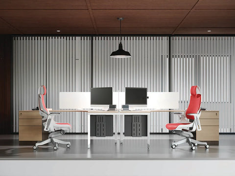 Image of Oblique 2 Person Corner Height Adjustable Workstation Fixed Pedestal Drawers Included