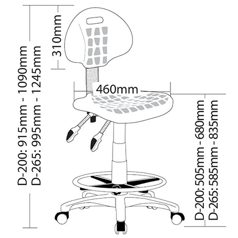 Image of Ergonomic Industrial Lab or School Drafting Stools With Back - Buy Online Now At Active Offices