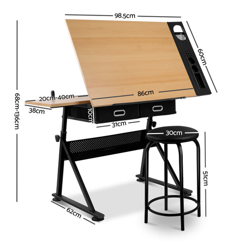 Image of Wooden Tilting Drafting Drawing Table And Stool Set - Buy Online Now At Active Offices