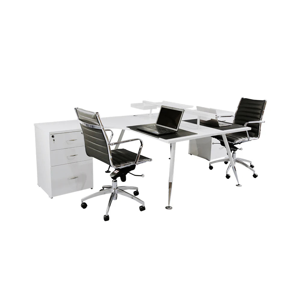 Fleet 2 Person Back to Back Corner Workstation Desk With Drawers