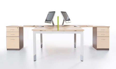 Image of Oblique 2 Person Corner Height Adjustable Workstation Fixed Pedestal Drawers Included