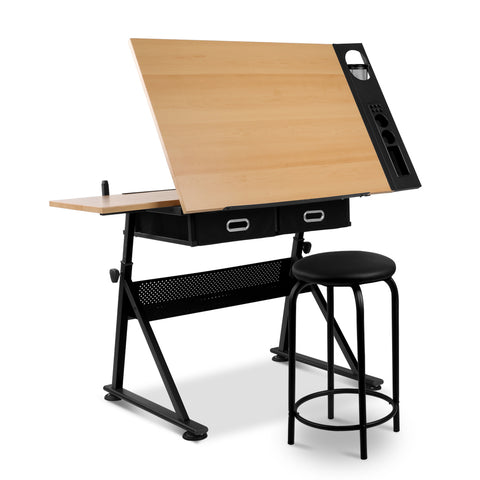 Image of Wooden Tilting Drafting Drawing Table And Stool Set - Buy Online Now At Active Offices